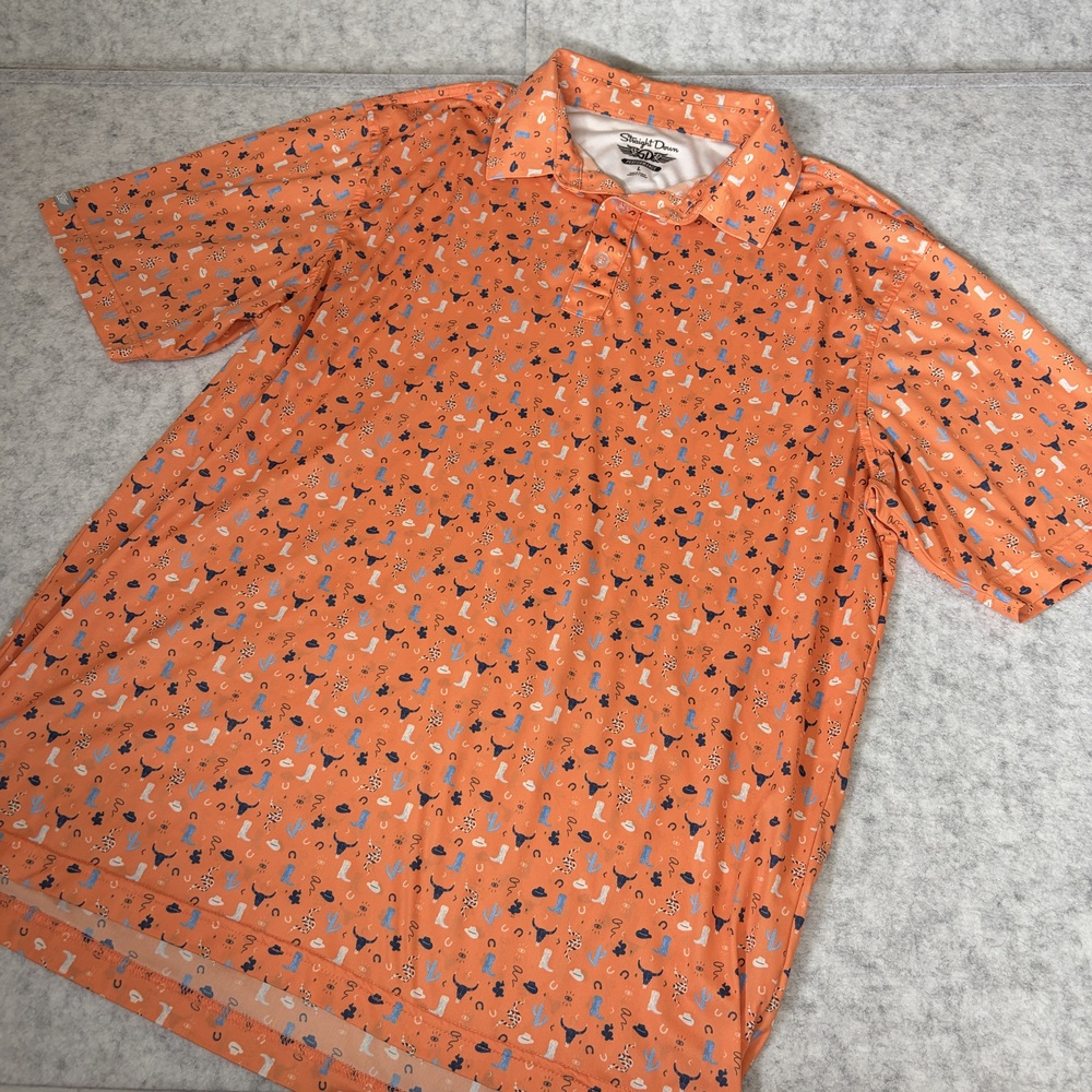 Straight Down Performance Polo Shirt L Western Print Great Hills Country Club